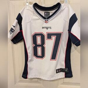 Nike On Field Patriots #87 Gronkowski Kids MED 5/6 White Jersey Some Staining